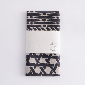 Cotton linen tenugui hand towel, Kagome-awase, sumi ink