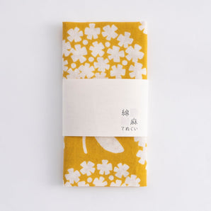 Cotton Linen Tenugui Towel, Round Small Flower, Spicy