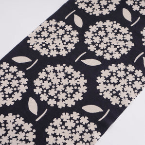 Cotton linen tenugui hand towel, round small flowers, sumi ink