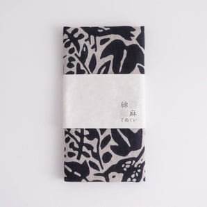 Cotton linen tenugui hand towel, chori arabesque, sumi ink