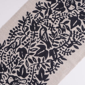 Cotton linen tenugui hand towel, chori arabesque, sumi ink