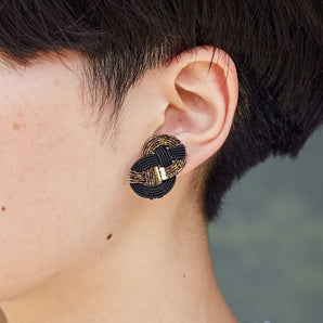 MIZUHIKI Earrings | TAMAWAJI Kin / Shiro / Black | WAMONOMONOYA KAYA
