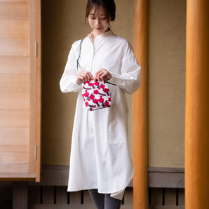 Kyoto Craftsman Finishing｜Pattern of Happiness Gamaguchi (Vertical / Large) Pine｜Hand-dyed fabric Handmade in Japan Pochette Phone Shoulder｜Hanpu 100% Cotton