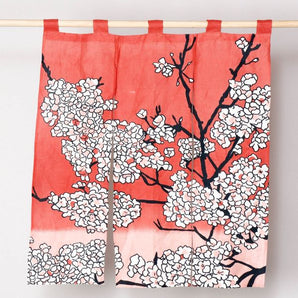 Cherry Blossom Pattern Noren (curtain) | Cotton Linen Red Blue | Yamono-ya Kaya