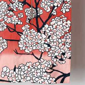 Cherry Blossom Pattern Noren (curtain) | Cotton Linen Red Blue | Yamono-ya Kaya