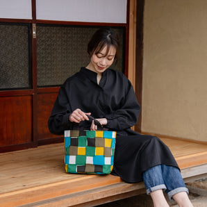 Kyoto Craftsman Finishing｜Happiness Pattern Horizontal Tote Bag Blue Sea Waves｜Hand-dyed Fabric 100% Cotton, Made in Japan