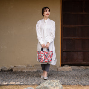 Kyoto Craftsman Finishing｜Happiness Pattern Horizontal Tote Bag Nanten｜Hand-dyed Fabric 100% Cotton, Made in Japan